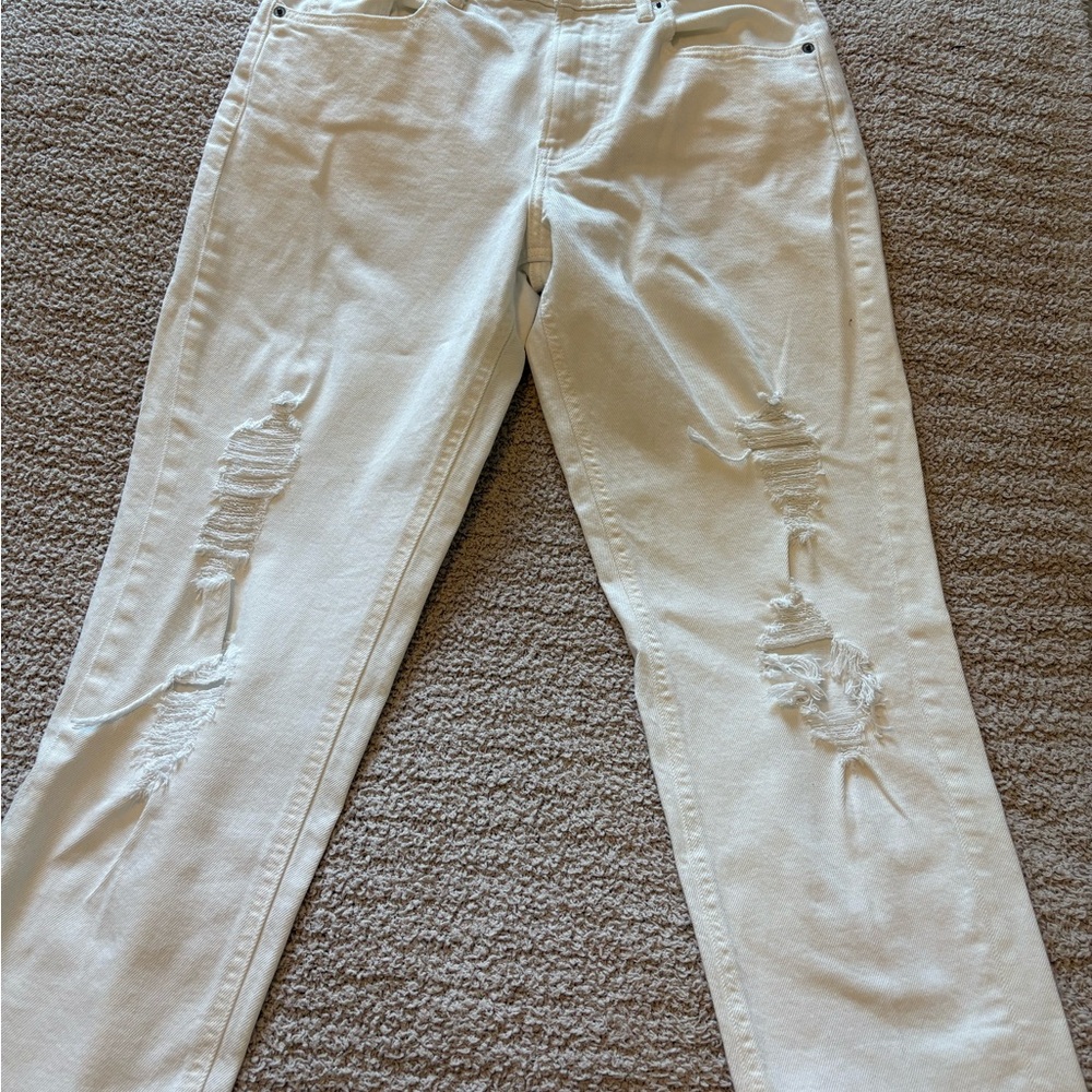 Lucky Brand White Boyfriend Jeans Distressed Relaxed Fit